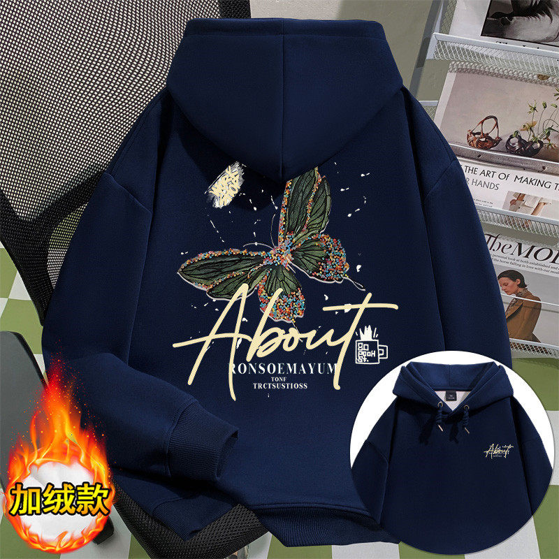 Japanese Retro Simple Heavyweight Long-Sleeve Sweatshirt for Men and Women, Trendy Brand Fashion Casual Loose Hooded Fleece Top