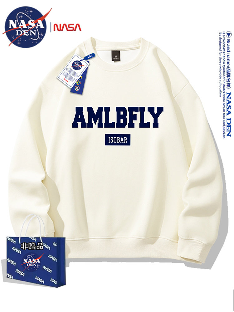 Nasa Co-Branded Heavyweight Long-Sleeve Sweatshirt for Men and Women, Autumn Simple Casual Loose Versatile Crew Neck Top