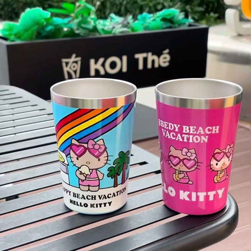 Jin Sui's (Cathy) Same Style Japanese Okinawa Limited Edition Kitty Ice Cup Black Leather Spicy Girl Milk Tea Drink Cold Cup Jin Sui's (Cathy) Same Style Japanese Okinawa Limited Edition Kitty Ice Cup Black Leather Spicy Girl Milk Tea Drink Cold Cup