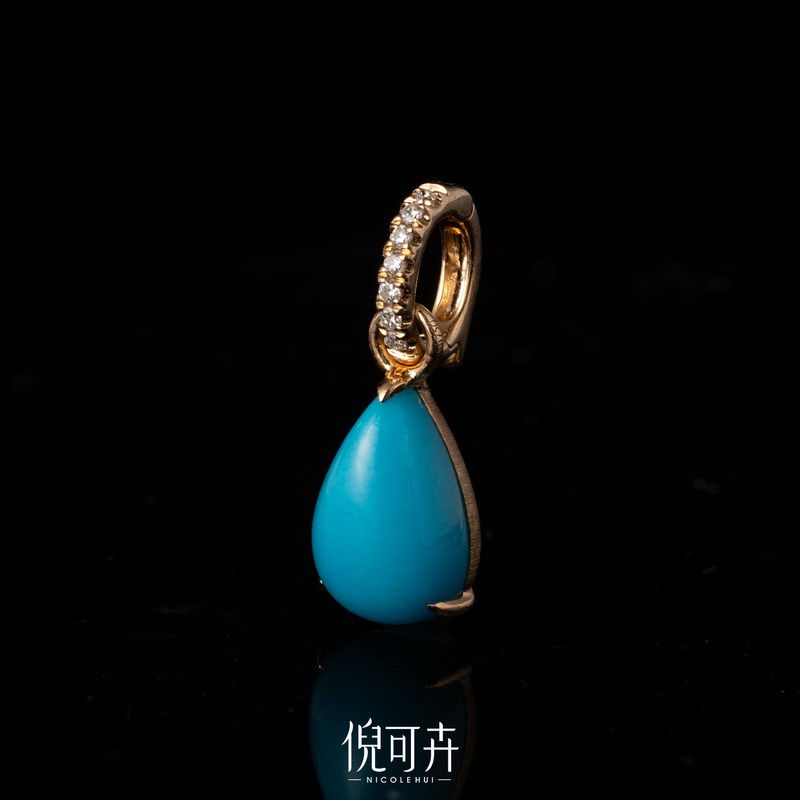 18K Gold Natural Turquoise Starry Sea Beauty Turquoise Pendant Small Drop Pendant Intense High Porcelain Blue