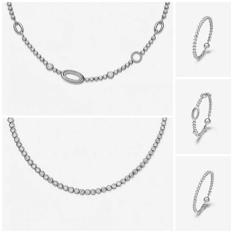 Hf Hejia Brilliant Tennis Bracelet 925 Sterling Silver Sparkling Heart Bubble Bracelet Necklace Clavicle Chain Fashionable Light Luxury