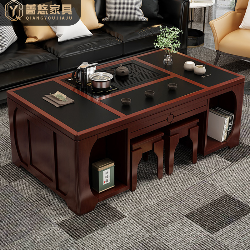 Solid wood Gongfu tea Several home fully automatic intelligent lifting tea table multifunction office tea table tea table integrated-Taobao