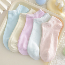 Japanese unprinted candy-colored socks womens socks pure cotton spring and summer thin shallow mouth low-cut Japanese solid color boat socks