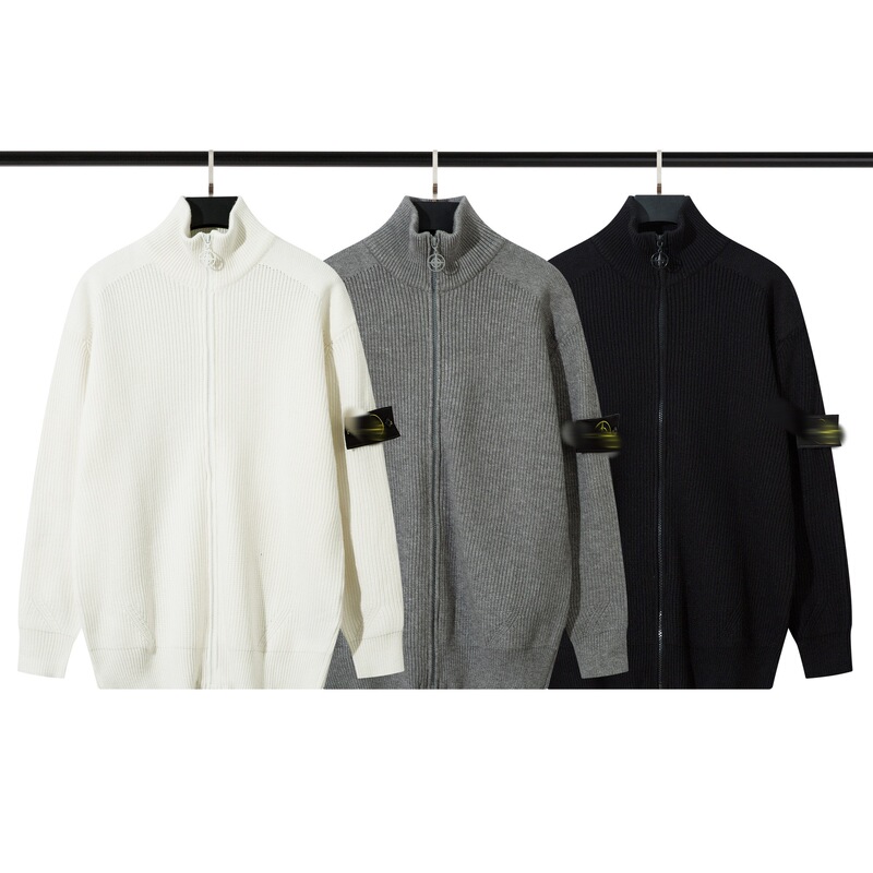 Stoneisdrey Stone Island Style Zip-Up Open-Chest Stand-Up Collar Knit Sweater Versatile Simple Style Unisex