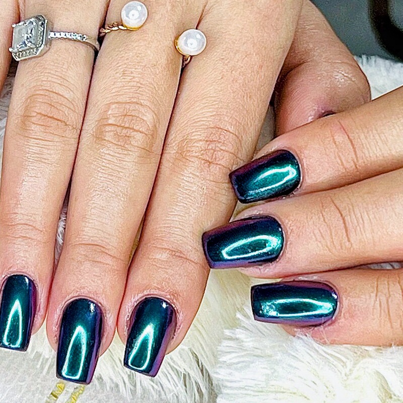 Short Square-Shaped European and American Style Wearable Nails with Electroplated Aurora Mirror Metallic Texture, Removable Nail Stickers Short Square-Shaped European and American Style Wearable Nails with Electroplated Aurora Mirror Metallic Texture, Removable Nail Stickers
