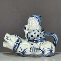 Late Qing Dynasty pure hand-painted blue and white boy riding a tiger water bowl dripping stationary supplies ornaments antique collection