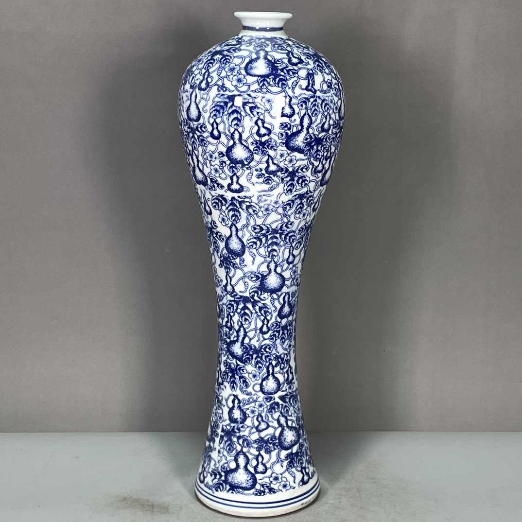 雍正年製粉彩三口葫芦瓶、サイズ約高さ24cm径约16cm 雍正