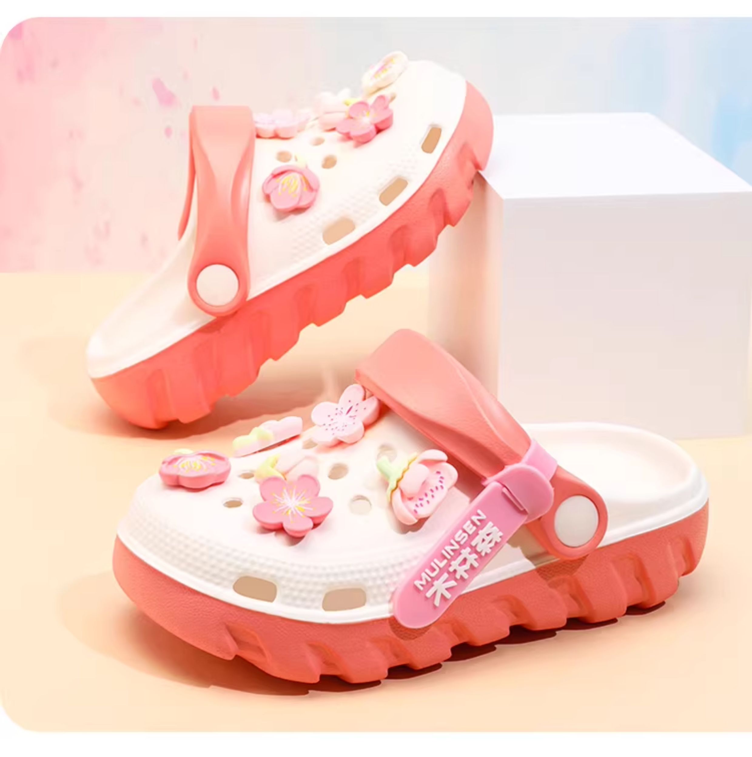Mlskms-Vautid Girl Hole Shoes New Arrival Outdoor Non-Slip Kids Slippers Cherry Blossom Sandals Baby Girl Beach Shoes — 9