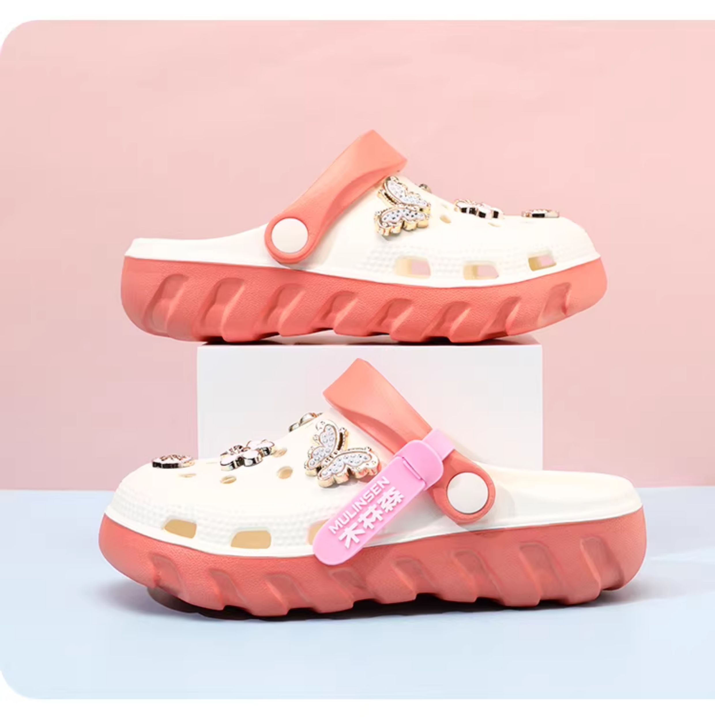 Mlskms-Vautid Girl Hole Shoes New Arrival Outdoor Non-Slip Kids Slippers Cherry Blossom Sandals Baby Girl Beach Shoes — 24