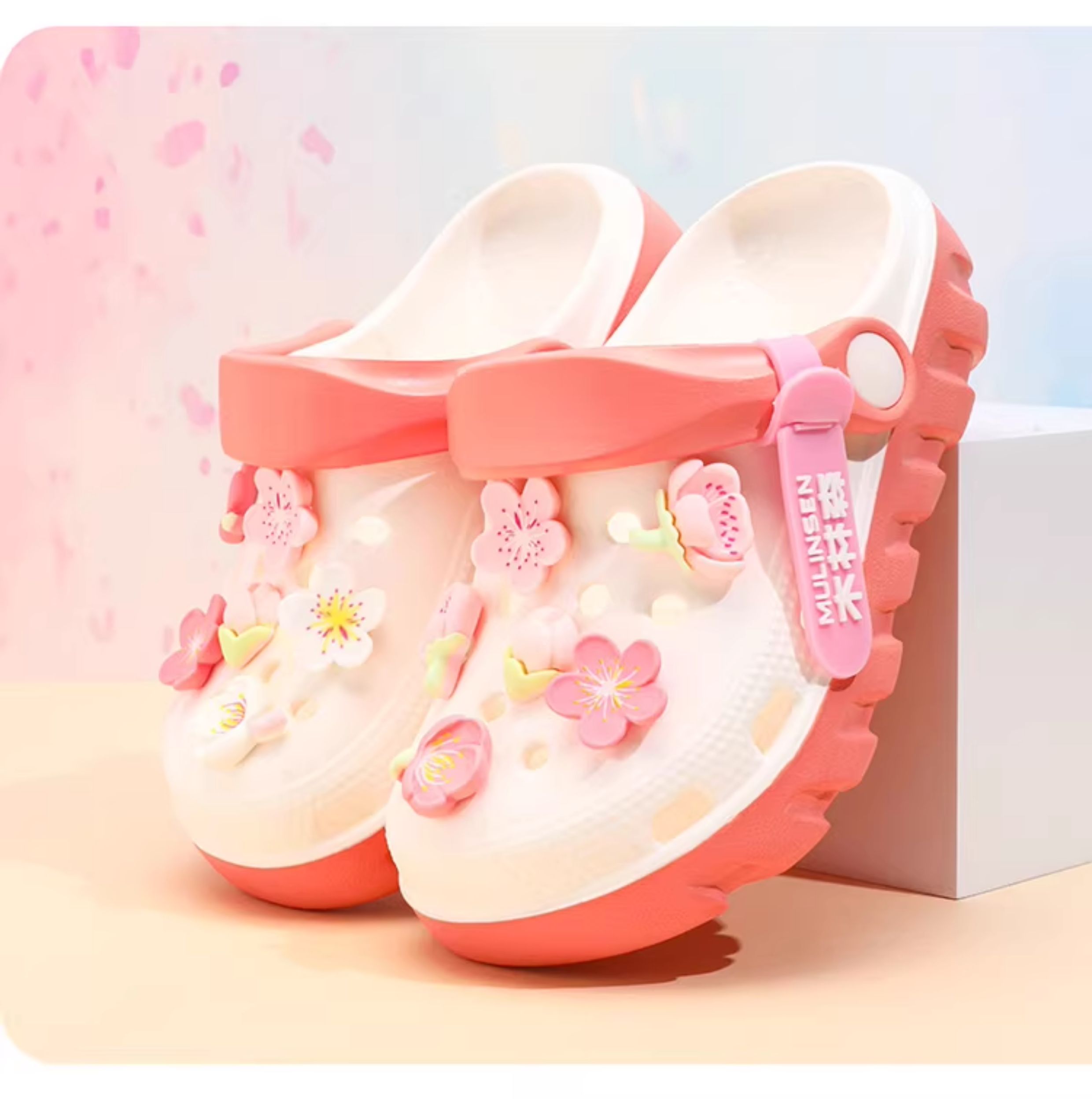 Mlskms-Vautid Girl Hole Shoes New Arrival Outdoor Non-Slip Kids Slippers Cherry Blossom Sandals Baby Girl Beach Shoes — 10