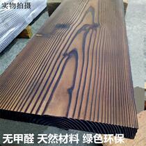 Burnt wooden board table wide board solid wood floor carbon ladder step board anticorrosive wood unbranded board tabletop bar floor