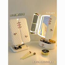 Desktop makeup mirror bedroom luminous dressing table led with light fill light dormitory folding desktop storage box large mirror