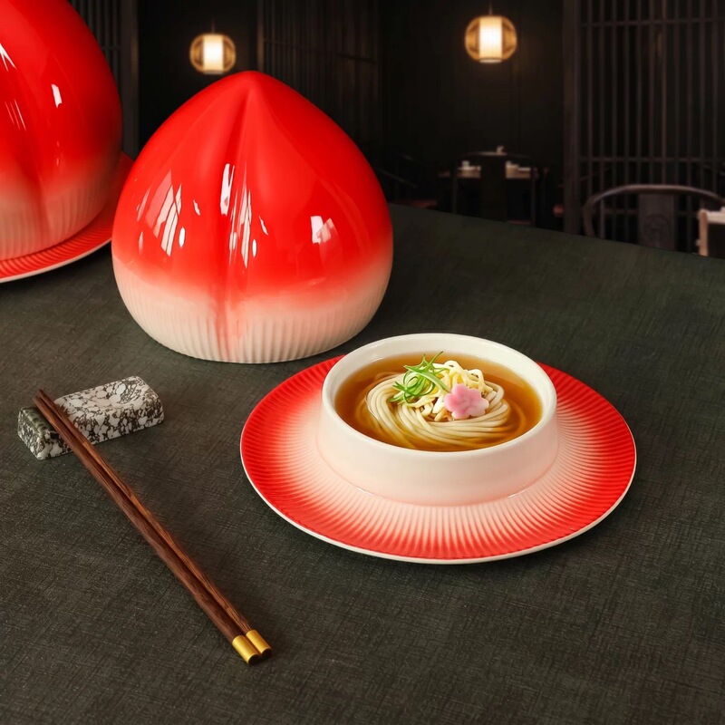 Internet-Famous Birthday Peach Noodle Bowl, Hotel Restaurant Birthday Banquet Longevity Noodles, Special Ceramic Tableware, Artistic Cold Dish Plate Internet-Famous Birthday Peach Noodle Bowl, Hotel Restaurant Birthday Banquet Longevity Noodles, Special Ceramic Tableware, Artistic Cold Dish Plate
