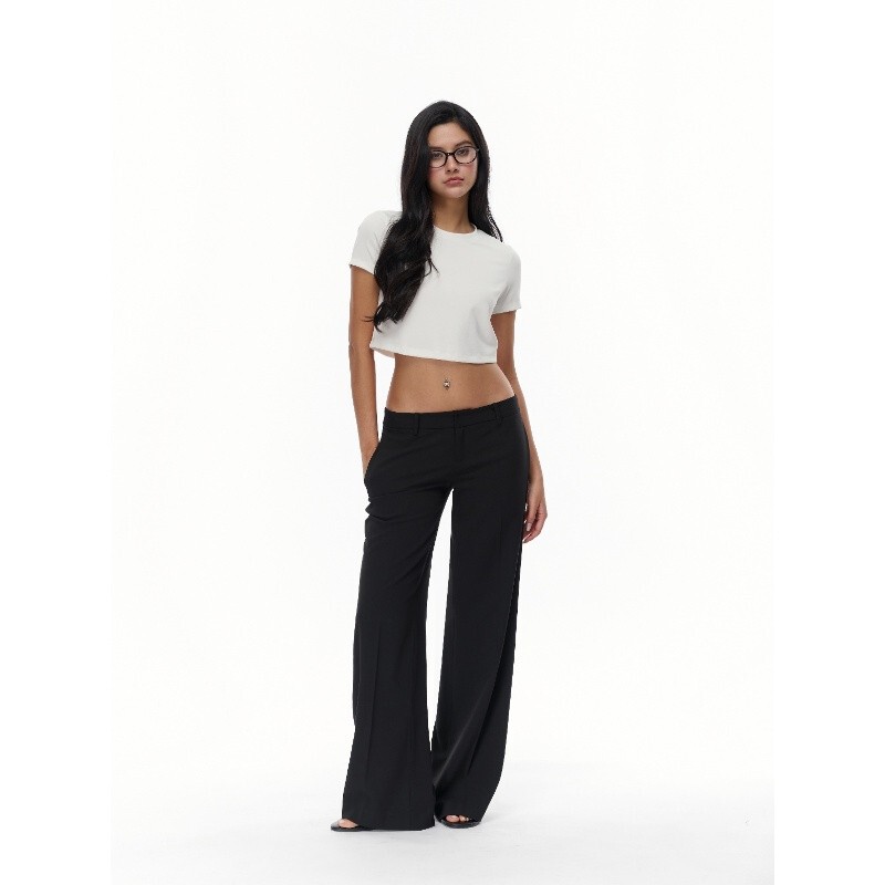 Jackfruit Viaaudacia Low-Rise Drapey Black Wide-Leg Straight Casual Suit Pants Jackfruit Viaaudacia Low-Rise Drapey Black Wide-Leg Straight Casual Suit Pants