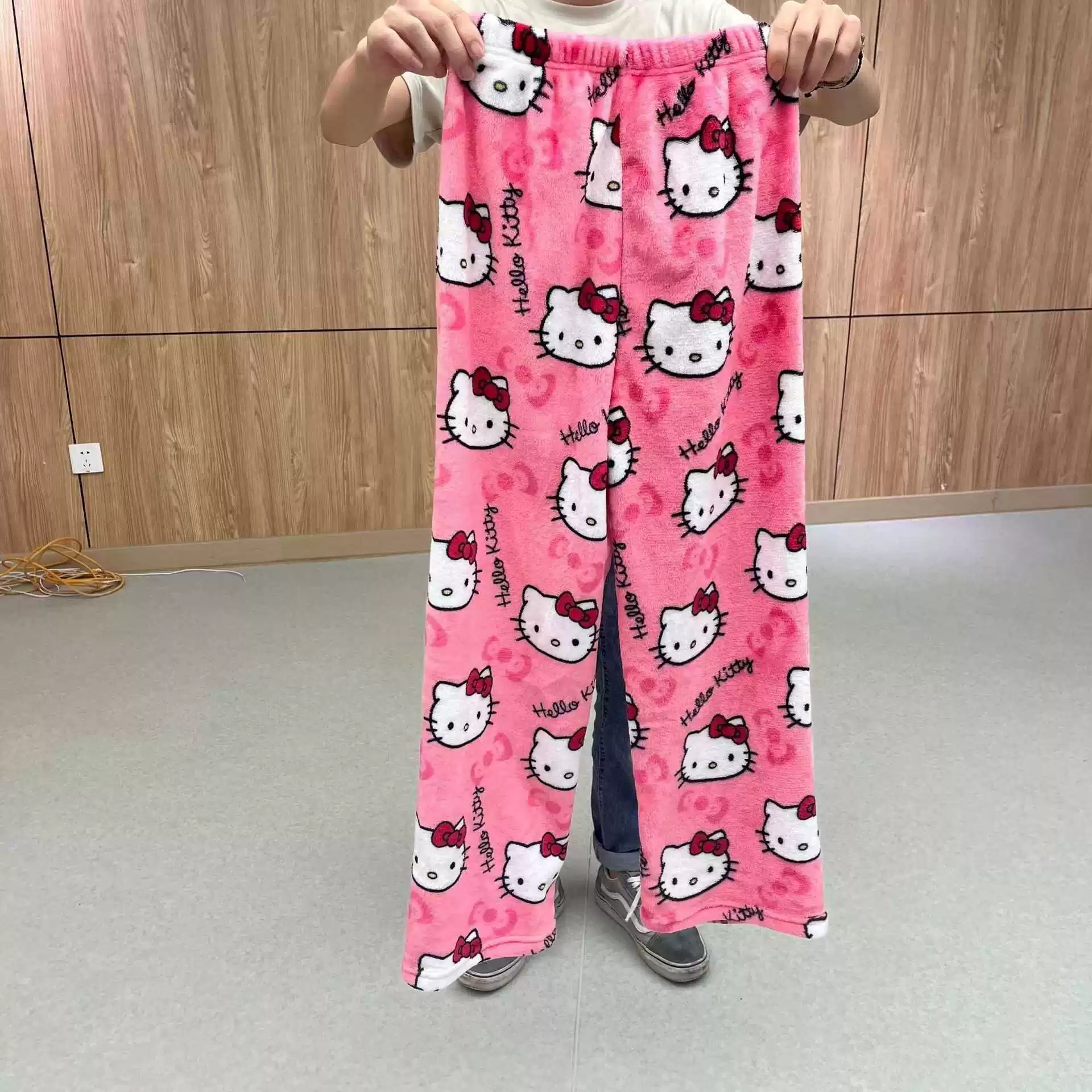 Hello Kitty, милая коралловая бархатная мультяшная теплая одежда брюки