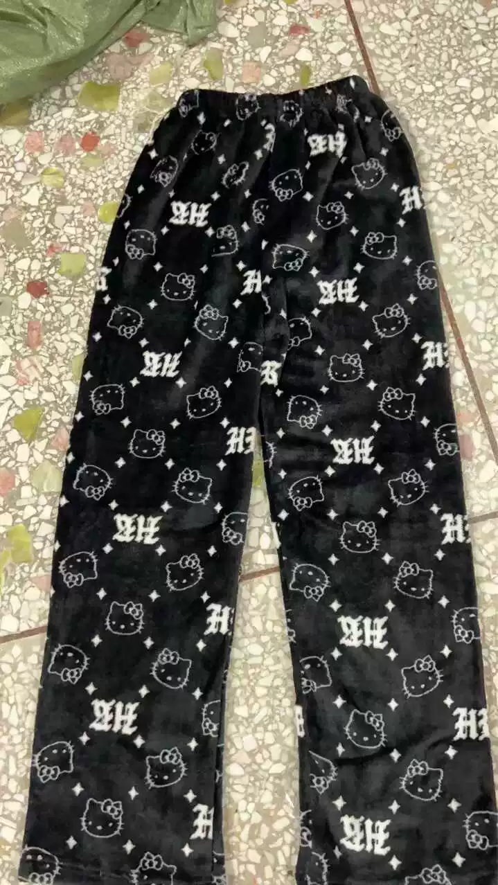 Hello Kitty, милая коралловая бархатная мультяшная теплая одежда брюки
