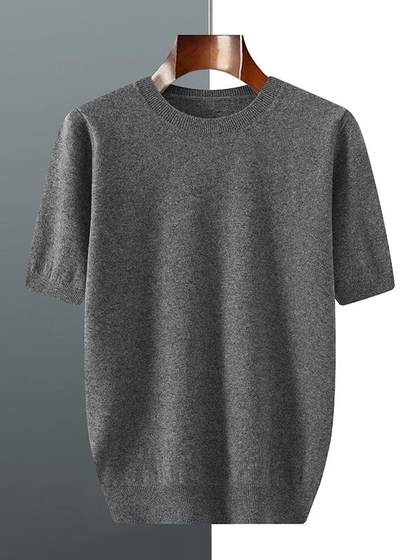 春夏秋冬男短袖t恤衫毛衣宽松五分袖纯色针织薄款上衣安迪绒半袖