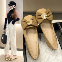 French evening style single shoes for women 2024 spring new style bow shallow flat bottom all-match fairy green beans scoop shoes