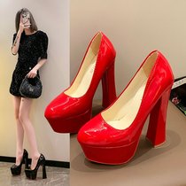 Thick sole thick high heel womens shoes 2024 new style shallow mouth pointed toe single shoes professional wear large size single shoes