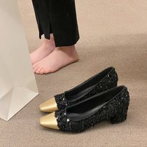 Spring and Autumn mid-high heels pink with skirt evening shoes spring new temperament small fragrance style shoes