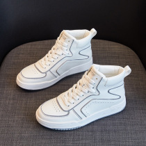 Genuine leather white shoes for women for four seasons 2024 new versatile Korean style breathable flat-soled casual high-top sports sneakers