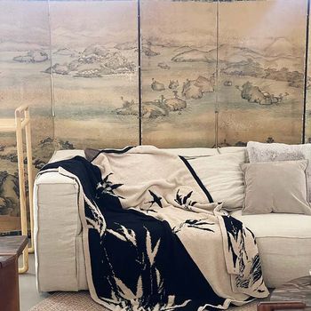 New chinese style sand g hair blanket casual shawl cover blanket knitted small blanket half velvet blanket office nap blanket