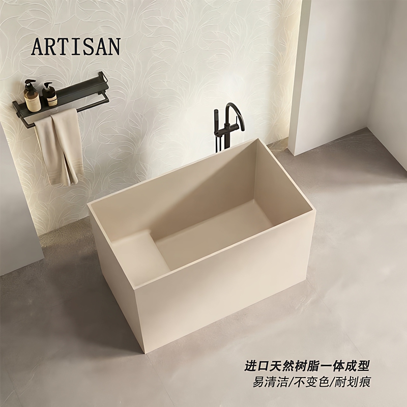 Small Household Pmma Artificial Stone Mini Bathtub, Japanese-Style Square Integrated Deep Soaking Sitting-Type 1.0m Small Bathtub