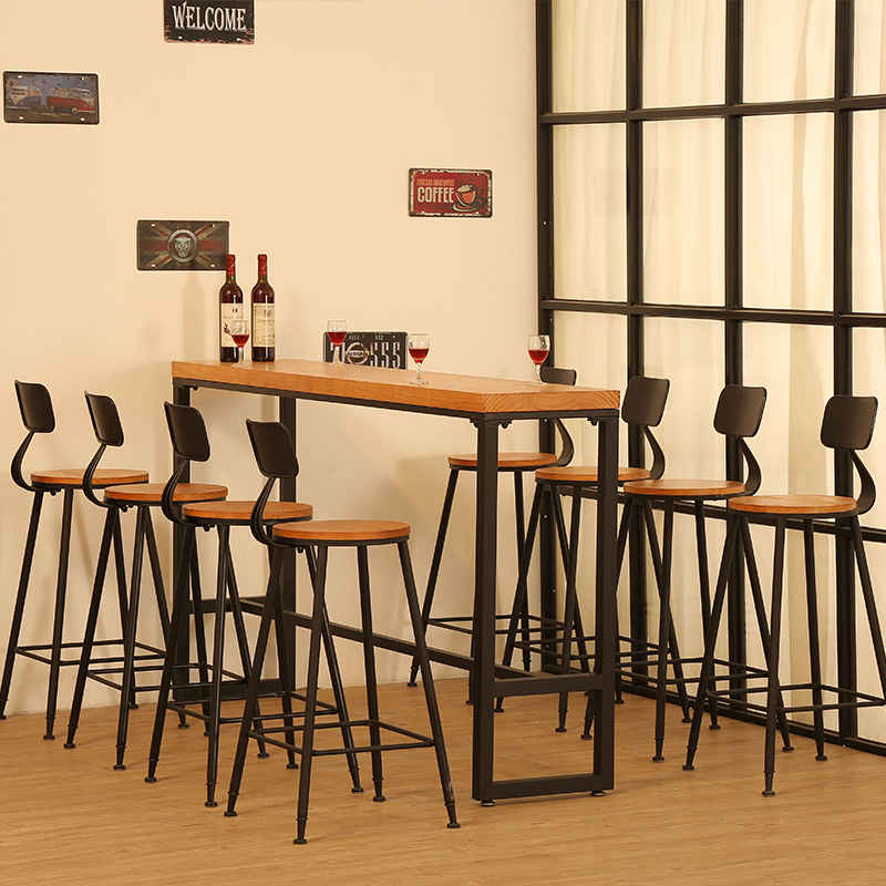 Solid wood American bar table home balcony wall long table bar table wrought iron restaurant high foot milk tea shop combination chair