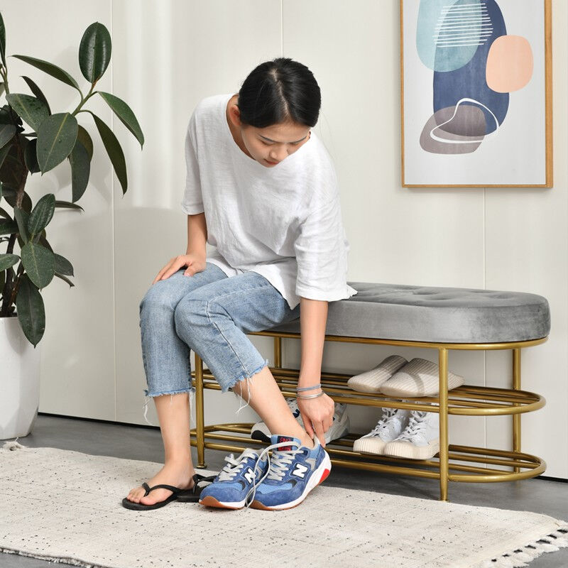 Nordic home light luxury shoe changing stool entrance door can sit shoe rack soft cushion cushion bench shoe cabinet porch wear shoe stool