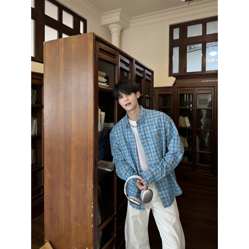 H Tonic American-Style Distressed Blue Plaid Shirt Long-Sleeve Jacket Men's Pure Cotton Top Casual Retro H Tonic American-Style Distressed Blue Plaid Shirt Long-Sleeve Jacket Men's Pure Cotton Top Casual Retro