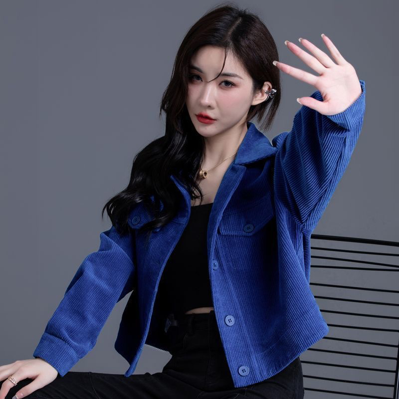 2024 Spring and Autumn New Corduroy Shirt Jacket for Women, Burgundy Top, Thickened Short Jacket for Petite Figures