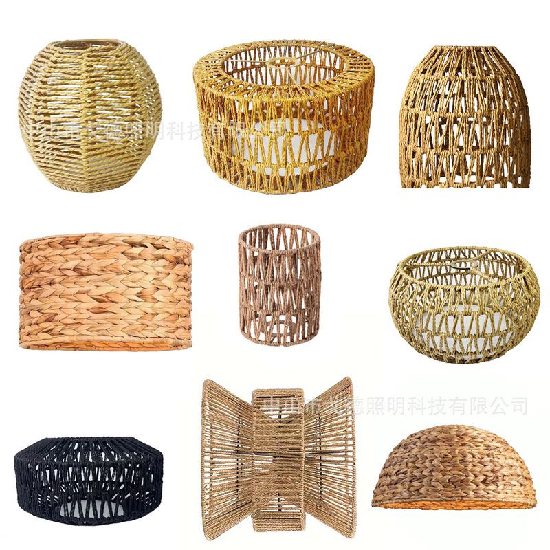 Factory Direct Supply Paper Rope Lampshade Handmade Woven Bamboo Lampshade Bohemian Style Lampshade