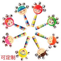 Wooden smiling face rattle childrens baby wooden smiling face cartoon hand rattle infant early education teaching aids wooden toys