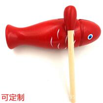 Wooden childrens musical instrument fish-shaped primary color red wooden fish percussion rhythm instrument wooden bang box custom-made