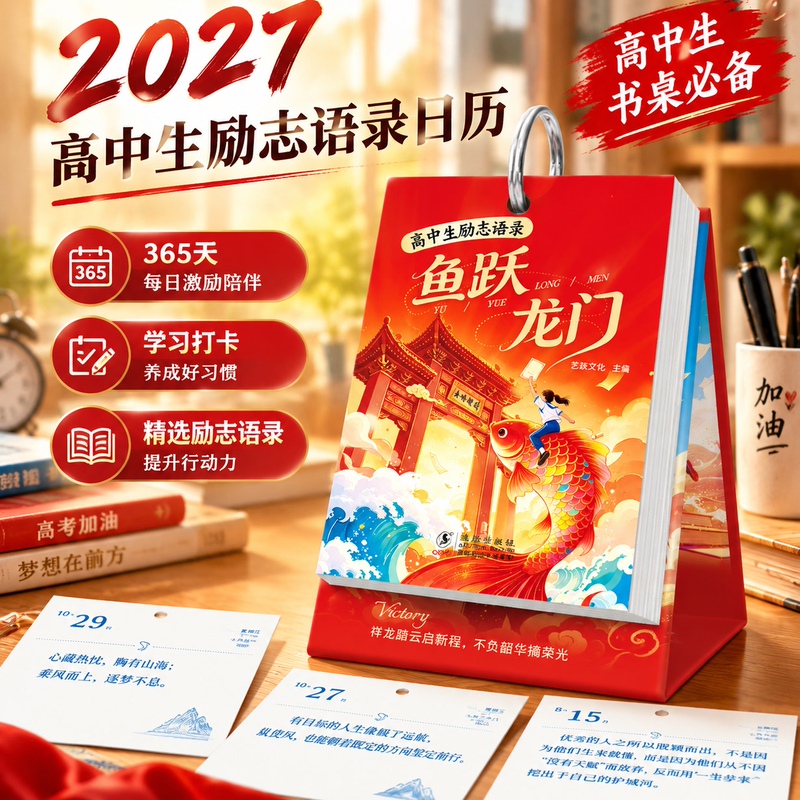 2027 Calendar: Fish Leaping over the Dragon's Gate - High School Student Learning Goal Planning Calendar, Inspirational Quotes DIY Desktop Decoration Desk Calendar