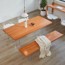 Modern simple acrylic suspended dining table Home long multi-person dining table Commercial solid wood dining table and chair combination