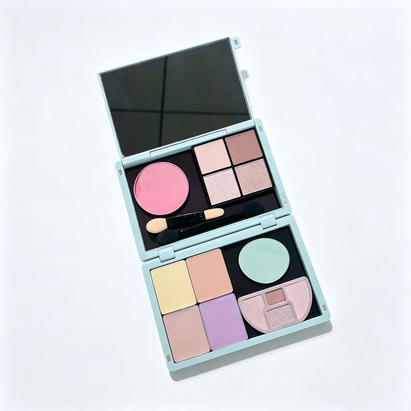 Little Monkey Style Magnetic Box with Mirror, Mint Green Eyeshadow Palette, Empty Palette, Multi-Layer Makeup Travel Organizer
