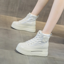 2024 Winter New Genuine Leather Casual High Top Heightening Shoes Wedge Versatile Womens Boots Thick Soled Student Shoes Womens Shoes