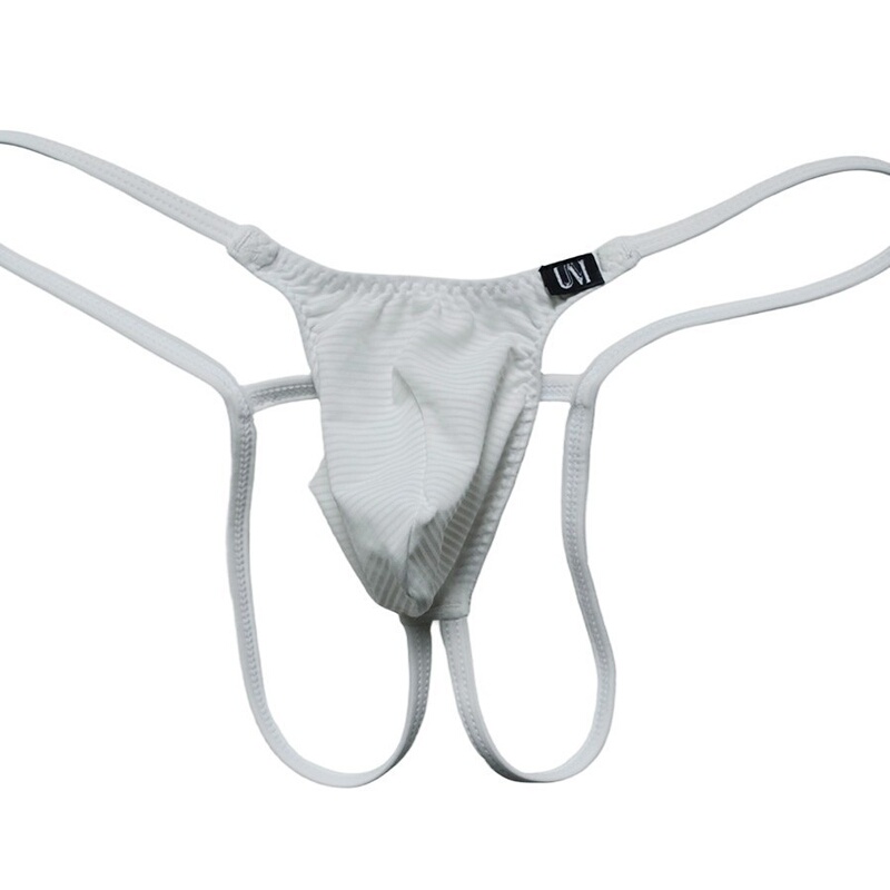 【Factory】Striped Ice Silk Men's Low-Waist Double Thong Underwear with Large Pouch, Sexy Men's Thong Briefs Q020