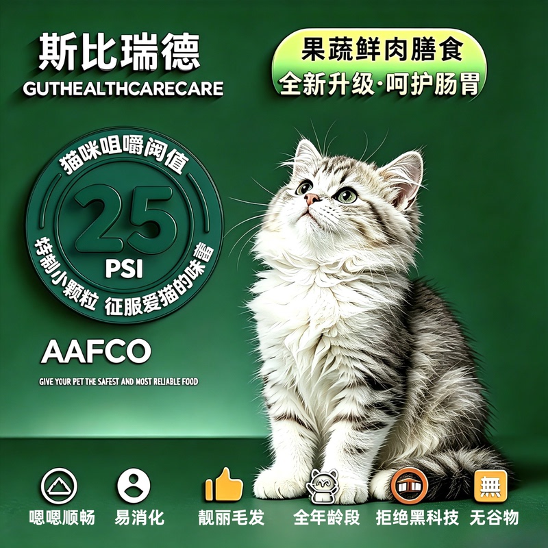 Spiread Hypoallergenic Fresh Meat Full-Stage Complete Cat Food for Kittens, Easy to Digest, Cares for the Intestines, Grain-Free Nutritious Cat Food