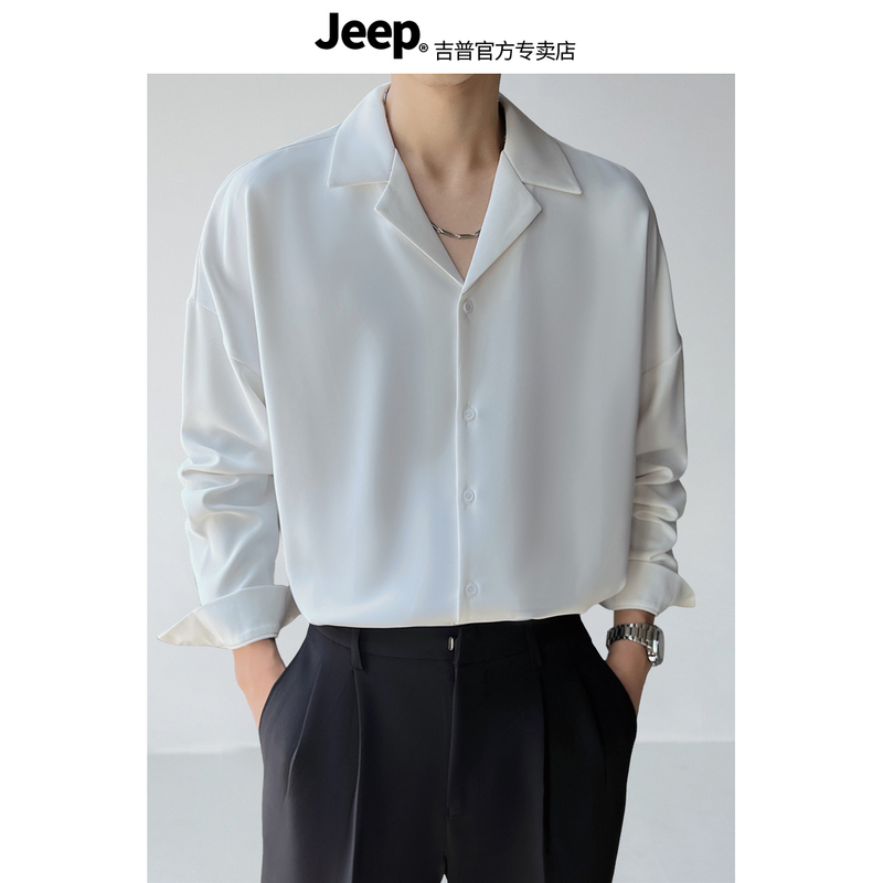 Jeep High-End Cuban Collar Long-Sleeve Men's Shirt 2026 Spring and Autumn Drapey Stylish Top Versatile Shirt Jeep High-End Cuban Collar Long-Sleeve Men's Shirt 2026 Spring and Autumn Drapey Stylish Top Versatile Shirt