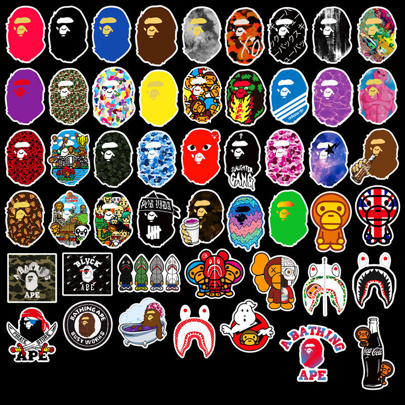 50张猿人头贴纸50pcs Bape Sticker:潮流街头文化新宠,你的Graffiti Suitcase Phone最佳拍档!-笔记本 ...