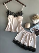 Womens Sexy V-neck Nightwear Femme Satin Sling Shorts Sleepw