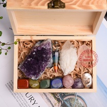 Natural crystal raw stone mine label gift box cross-border hot selling seven-color gemstone healthy amethyst block