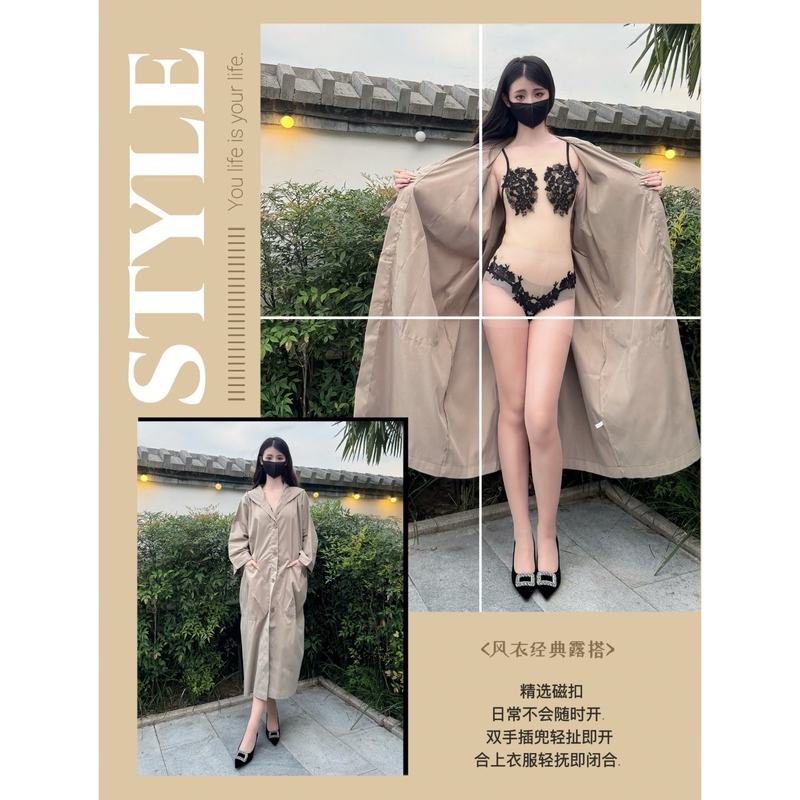 Wife-Like Magnetic Windbreaker, Classic Hooded Long Trench Coat, Convenient for Outdoor Dates Wife-Like Magnetic Windbreaker, Classic Hooded Long Trench Coat, Convenient for Outdoor Dates