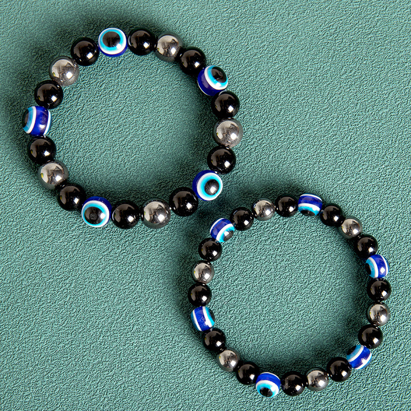 8/10mm Evil Eye Bracelet, Imitation Obsidian Turkish Blue Eye Elastic Koz Bracelet