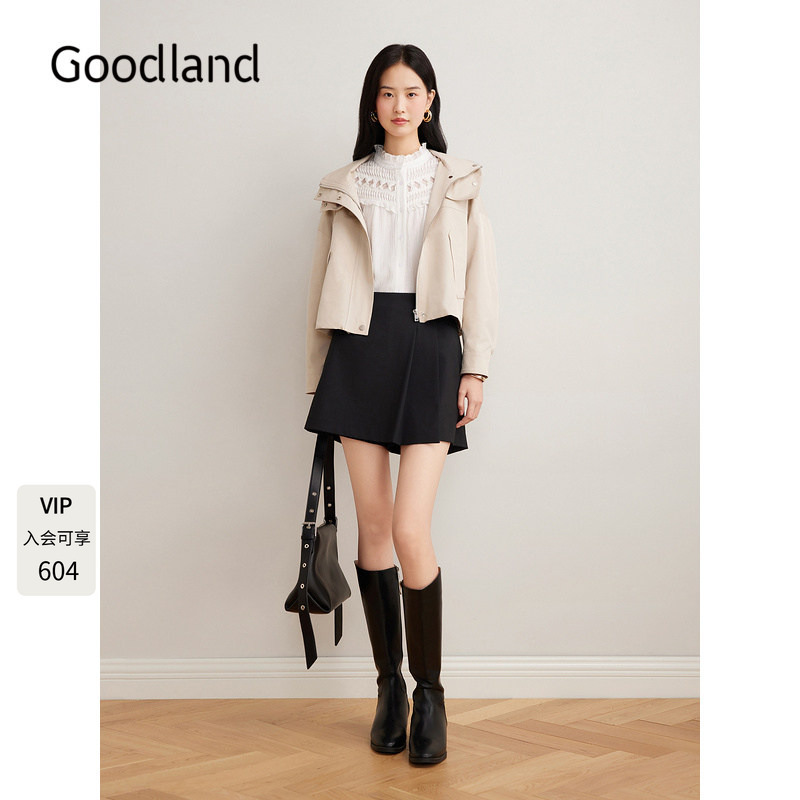 Goodland Women's Clothing 2025 Spring New Casual Zipper Design Hooded Windbreaker Short Jacket