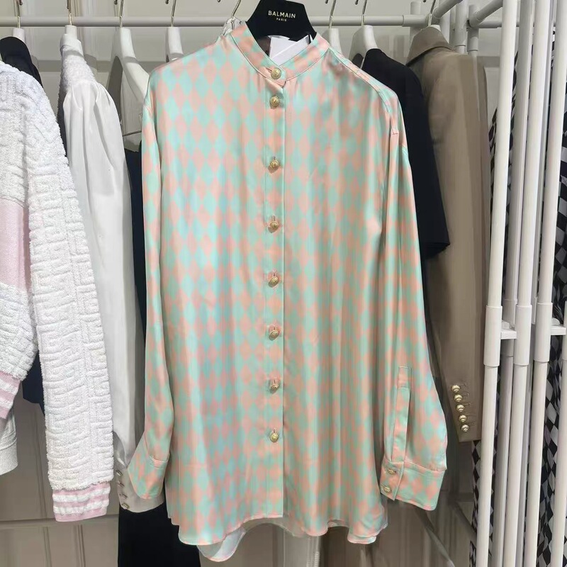 [Didi in Italy] Balmain Pink and Blue Diamond-Patterned Shirt