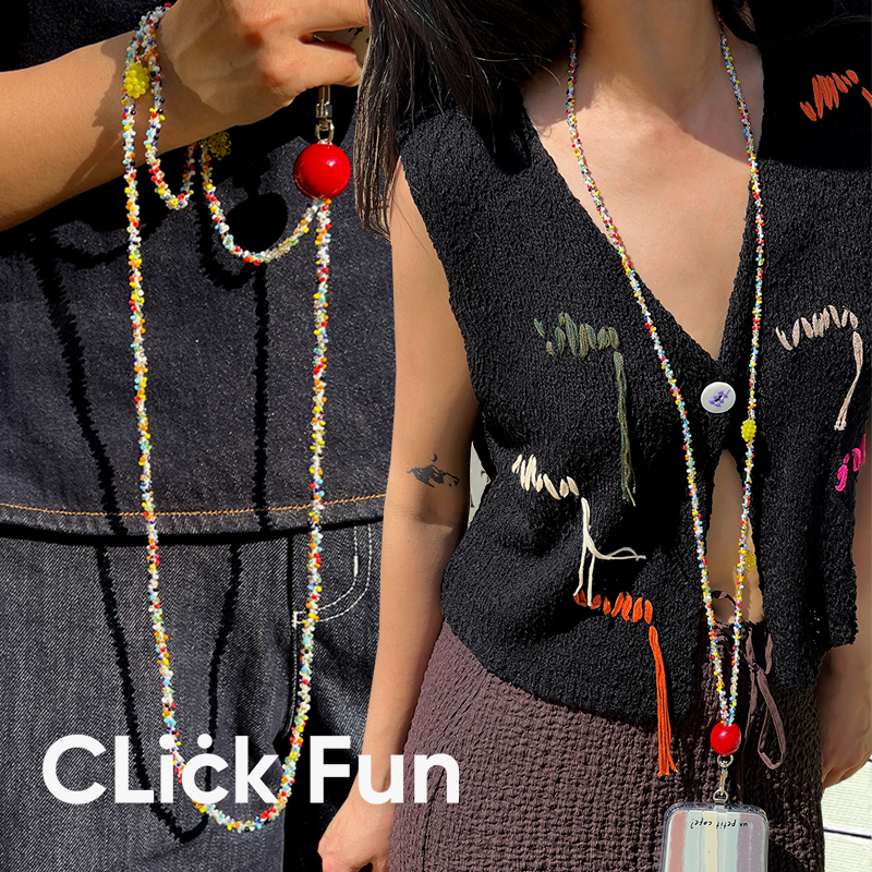 clickfun オリジナル カラフル 小さなビーズ 携帯電話ストラップ クロスボディ ロング サマー キャンディ グレープ 携帯電話チェーン