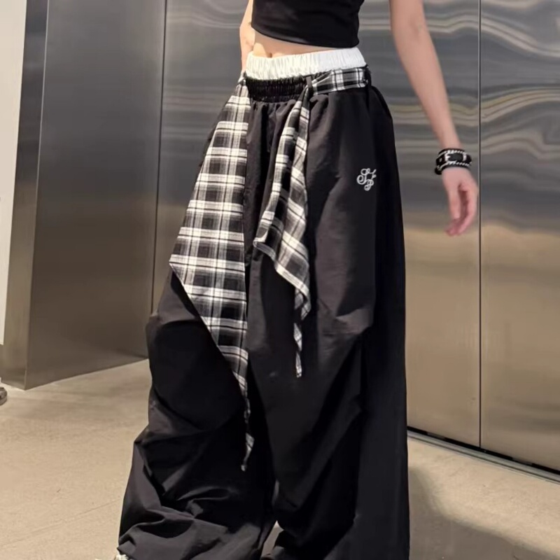 American-Style Trendy Hip-Hop Plaid Quick-Dry Parachute Pants for Men and Women, Street-Style Wrinkled Loose Casual Drape Wide-Leg Pants American-Style Trendy Hip-Hop Plaid Quick-Dry Parachute Pants for Men and Women, Street-Style Wrinkled Loose Casual Drape Wide-Leg Pants